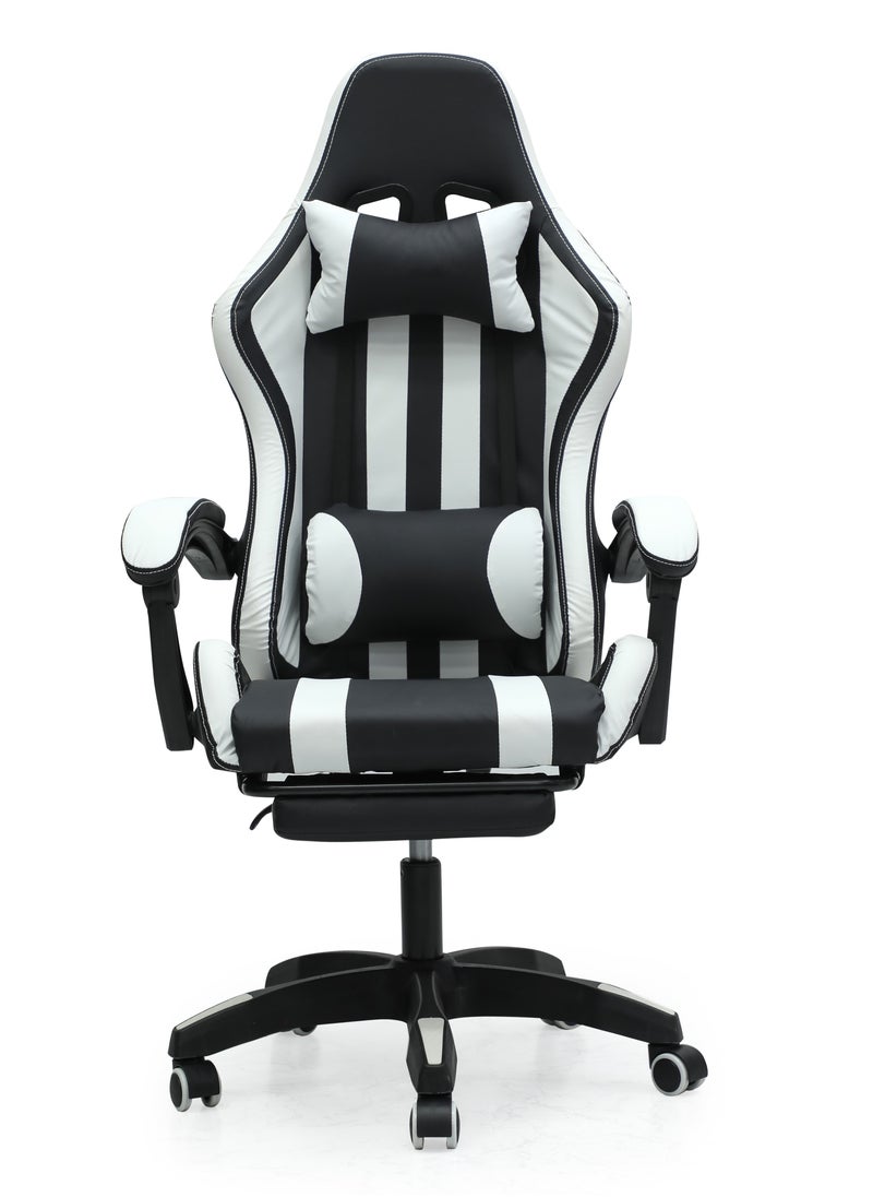 Ergonomic High-Back Gaming Chair with Pu Leather 360° Swivel Headrest Support Lumbar Support Tilt Tension Adjustment Gaming Chair MH 30FR Black White