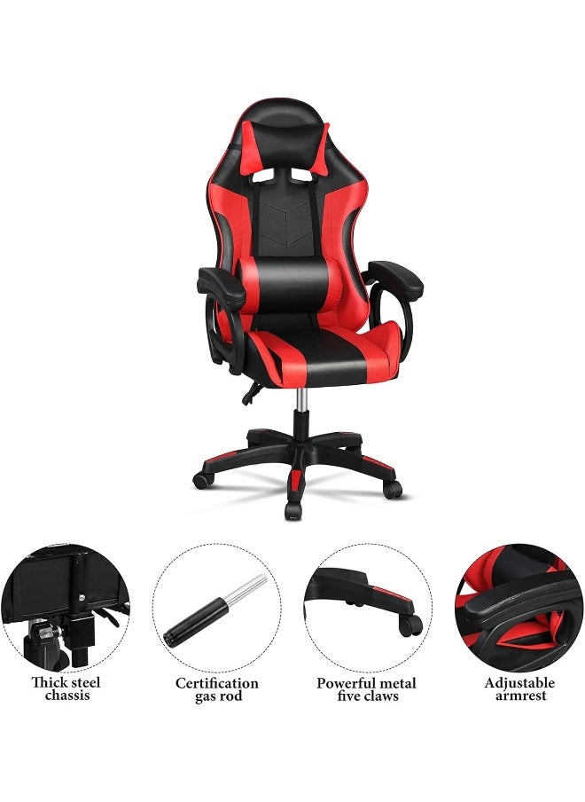 Sulfar Gaming Chair, Adjustable Computer Chair Pc Office Pu Leather High Back, Ergonomic design Lumbar Support, Comfortable Armrest Headrest, Red