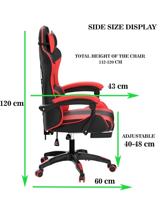 Sulfar Gaming Chair, Adjustable Computer Chair Pc Office Pu Leather High Back, Ergonomic design Lumbar Support, Comfortable Armrest Headrest, Red