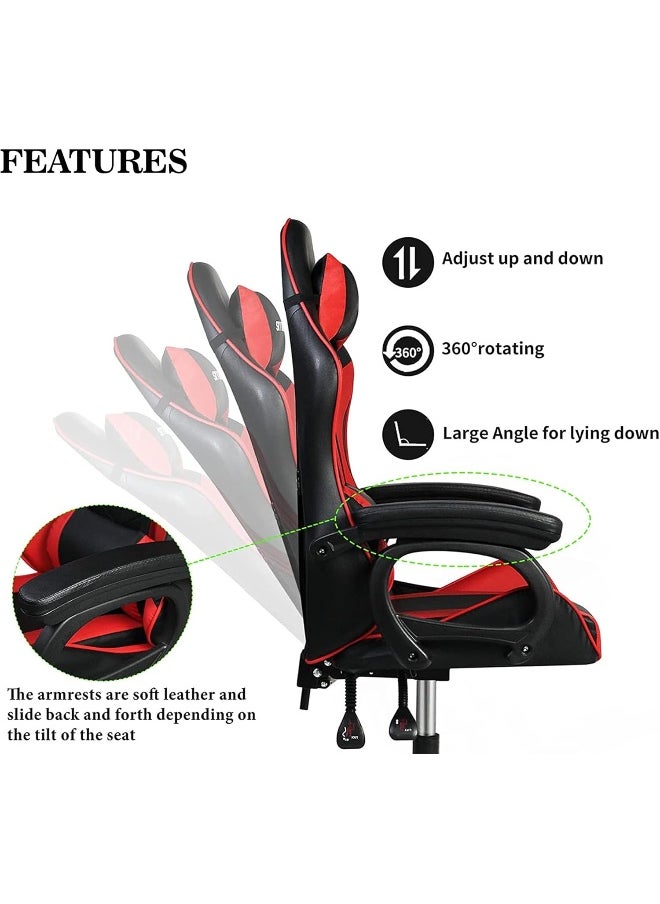 Sulfar Gaming Chair, Adjustable Computer Chair Pc Office Pu Leather High Back, Ergonomic design Lumbar Support, Comfortable Armrest Headrest, Red