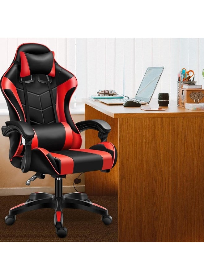 Sulfar Gaming Chair, Adjustable Computer Chair Pc Office Pu Leather High Back, Ergonomic design Lumbar Support, Comfortable Armrest Headrest, Red