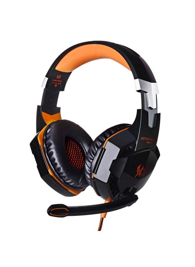 KOTION EACH G2000 Over-ear Game Gaming Headphone Headset Earphone Headband with Mic Stereo Bass LED Light for PC Gamer,Cable Length: About 2.2m(Orange + Black)