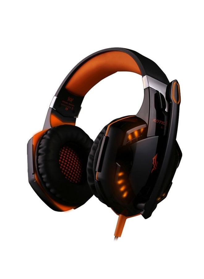 KOTION EACH G2000 Over-ear Game Gaming Headphone Headset Earphone Headband with Mic Stereo Bass LED Light for PC Gamer,Cable Length: About 2.2m(Orange + Black)