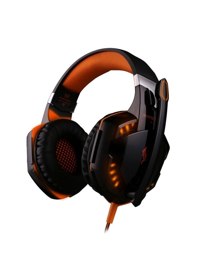 KOTION EACH G2000 Over-ear Game Gaming Headphone Headset Earphone Headband with Mic Stereo Bass LED Light for PC Gamer,Cable Length: About 2.2m(Orange + Black)