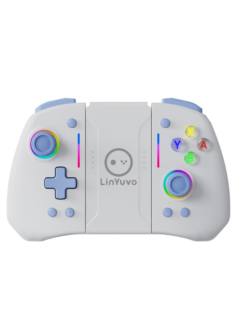 Classic Gamepad LinYuvo Joycon Bluetooth Game Controller Compatible with Switch, Switch Lite, Switch OLED 8 Colors RGB Light Six-Axis Gyroscope Turbo Function Adjustment Dual Vibration White Blue