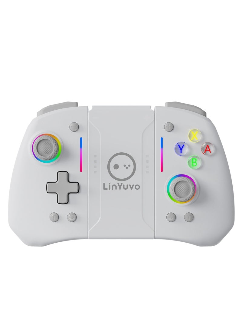 Classic Gamepad LinYuvo Joycon Bluetooth Game Controller Compatible with Switch, Switch Lite, Switch OLED Color RGB Light Six-Axis Gyroscope Turbo Function Adjustment Dual Vibration White Grey