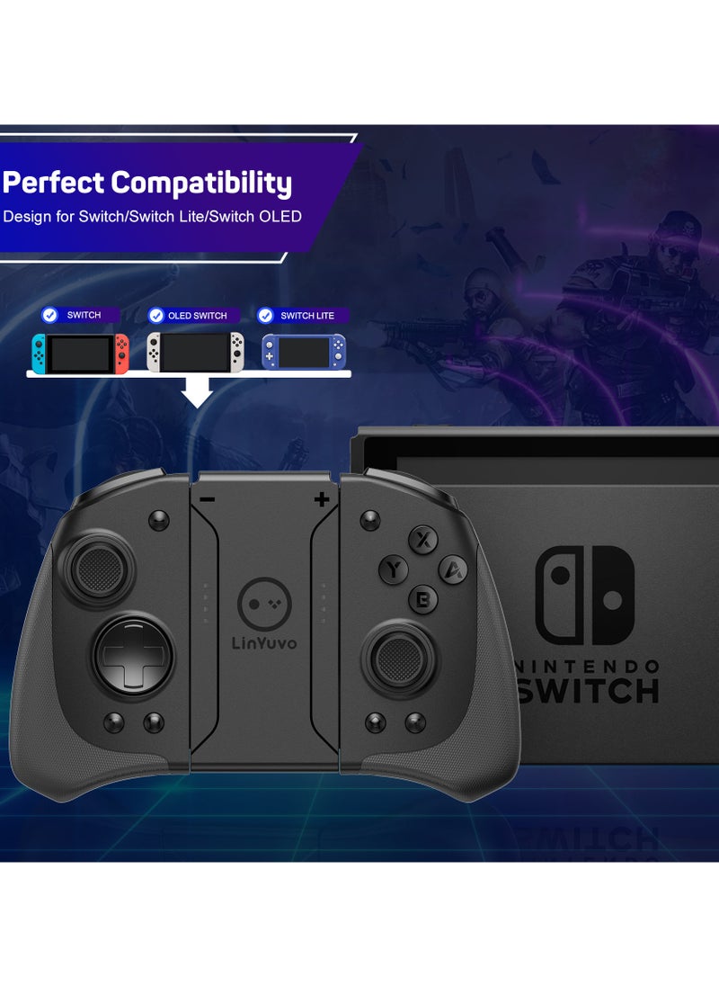 Professional Gamepad LinYuvo Joycon Bluetooth Game Controller Compatible with Switch, Switch Lite, Switch OLED 8 Colors RGB Light Six-Axis Gyroscope Turbo Function Adjustment Dual Vibration Wake-Up Function Motion Control Metal Joystick Black