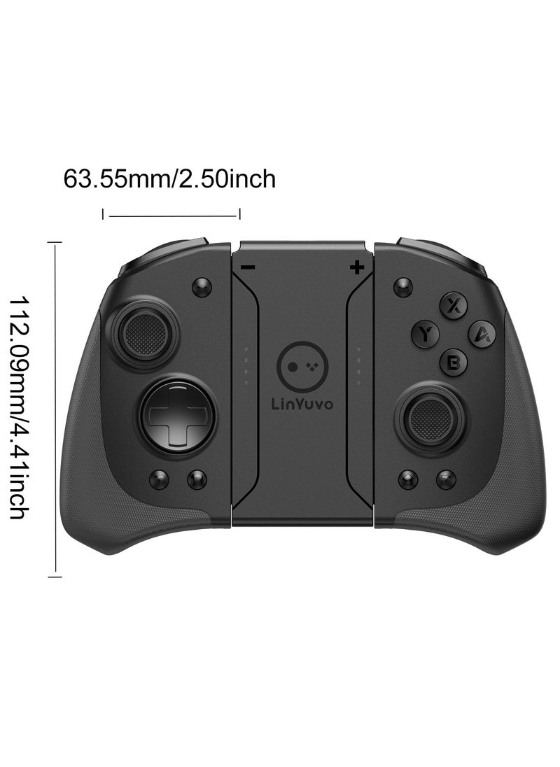 Professional Gamepad LinYuvo Joycon Bluetooth Game Controller Compatible with Switch, Switch Lite, Switch OLED 8 Colors RGB Light Six-Axis Gyroscope Turbo Function Adjustment Dual Vibration Wake-Up Function Motion Control Metal Joystick Black