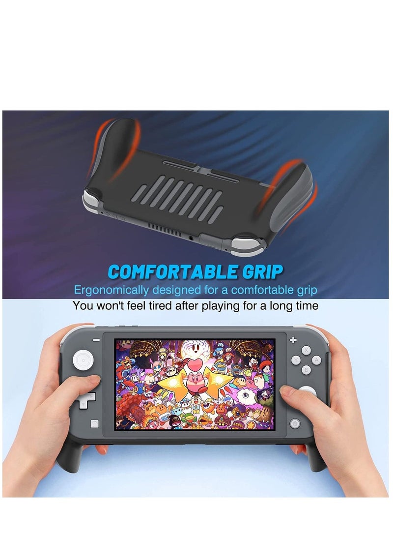 Hand Grip Compatible with Nintendo Switch Lite, Ergonomic Comfort Handheld Protective Case Portable Cover Accessories for Nintendo Switch Lite with 2 Glass Screen Protectors and Thumb Caps