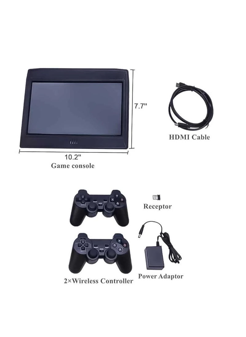 Classic Retro Gaming Console / 11inch TFT Display Screen / 512GB MAX TF Card Support / 1024*600PPI Resolution / 32GB ROM / 4GB RAM / 10800mAh Battery / Mali-400MP2 GPU / 6 Hours Playtime / 26800+ Games / 3.5mm Stereo Headphones Support / HDMI Output Tv / VGA Output Support / USB 2.4G Joystick Receiver Output - Black