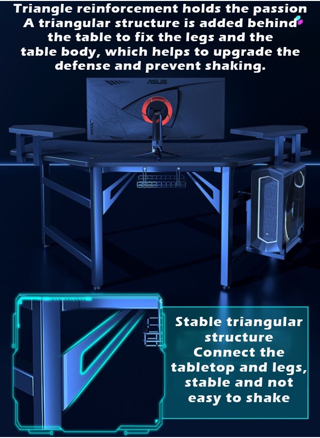 Aircraft Gaming Desk with Double-Sided Storage, Carbon Fiber Frame, Desktop Computer and Workbench Table 140 cm