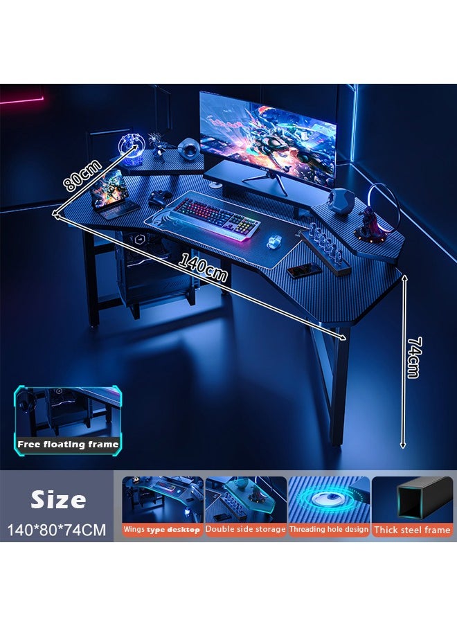 Aircraft Gaming Desk with Double-Sided Storage, Carbon Fiber Frame, Desktop Computer and Workbench Table 140 cm