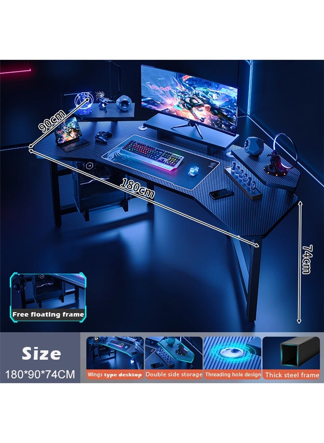 Aircraft Gaming Desk with Double-Sided Storage, Carbon Fiber Frame, Desktop Computer and Workbench Table 180 cm