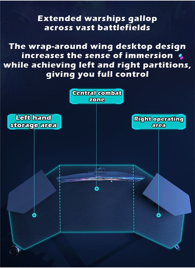 Aircraft Gaming Desk with Double-Sided Storage, Carbon Fiber Frame, Desktop Computer and Workbench Table 180 cm