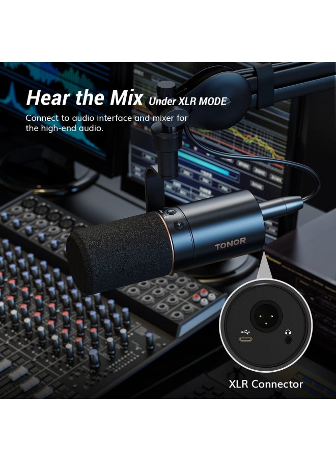 TONOR Dynamic Microphone, USB/XLR PC Microphone for Podcast, Recording, Live Streaming & Gaming, XLR Cardioid Studio Mic Music Voice-Over with Quick Mute, Headphone Output, Volume Control TD510