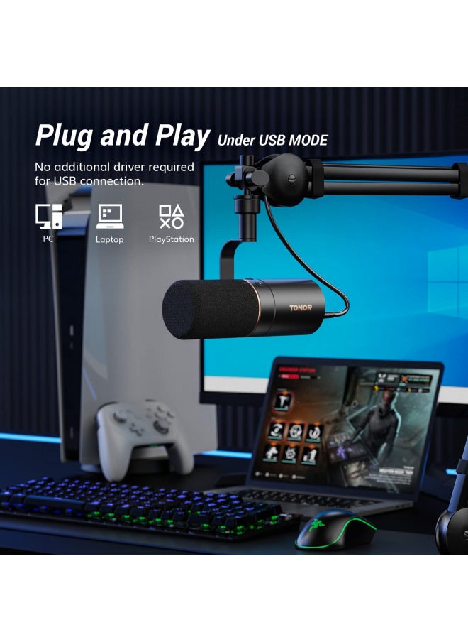 TONOR Dynamic Microphone, USB/XLR PC Microphone for Podcast, Recording, Live Streaming & Gaming, XLR Cardioid Studio Mic Music Voice-Over with Quick Mute, Headphone Output, Volume Control TD510