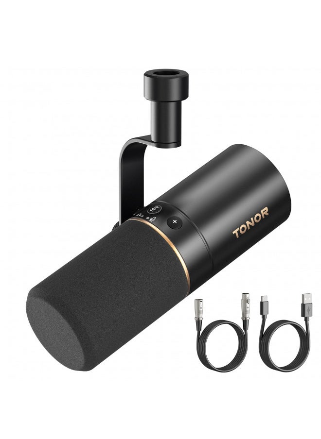TONOR Dynamic Microphone, USB/XLR PC Microphone for Podcast, Recording, Live Streaming & Gaming, XLR Cardioid Studio Mic Music Voice-Over with Quick Mute, Headphone Output, Volume Control TD510