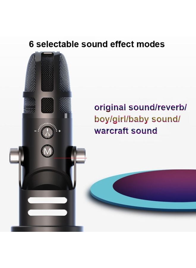 M9 RGB Condenser Microphone Built-in Sound Card,Style: Computer+Type-C+8pin