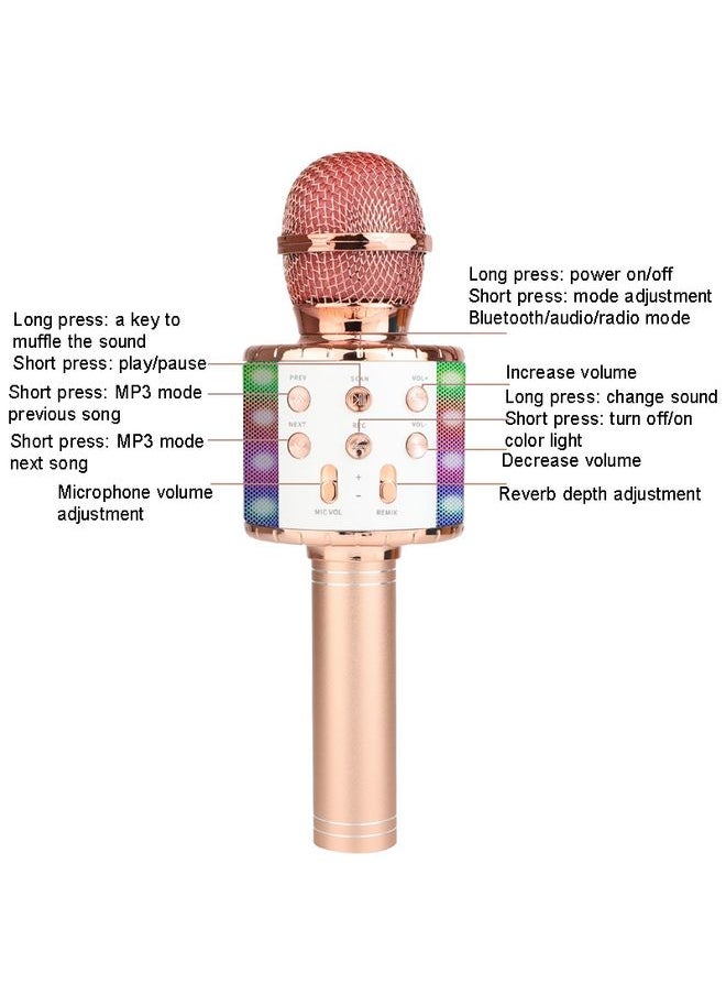 WS-858L LED Light Flashing Wireless Capacitance Microphone Comes With Audio Mobile Phone Bluetoon Live Microphone(Pink)