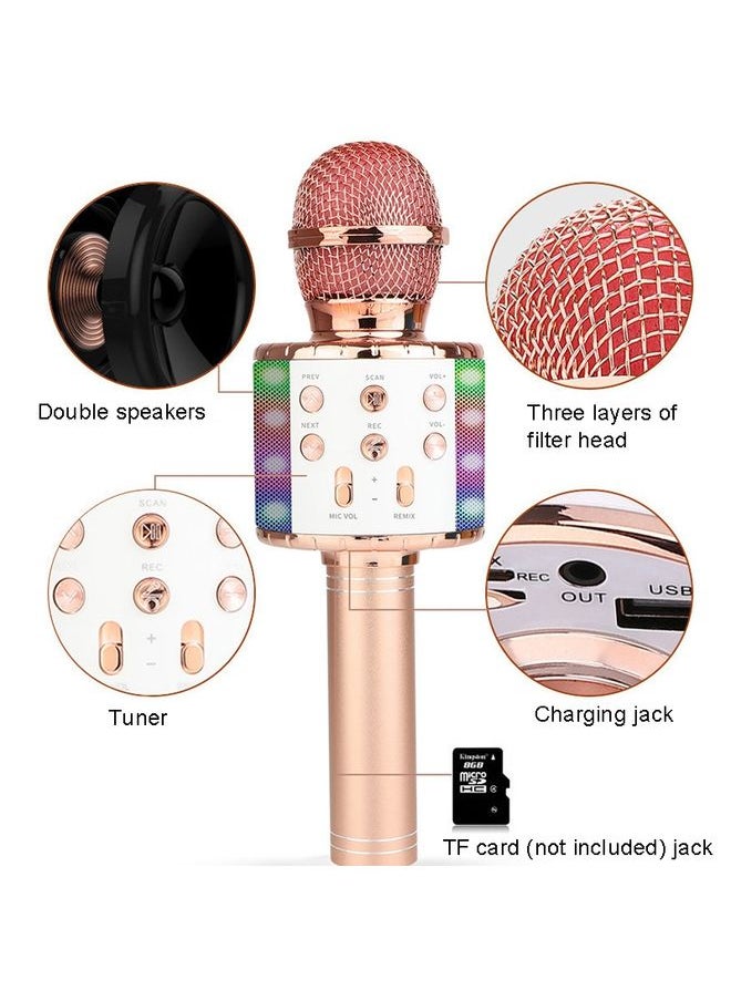 WS-858L LED Light Flashing Wireless Capacitance Microphone Comes With Audio Mobile Phone Bluetoon Live Microphone(Pink)