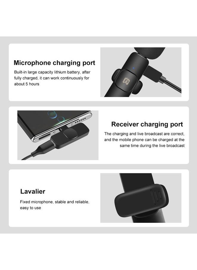 PULUZ Wireless Lavalier Noise Reduction Reverb Microphone for Type-C / USB-C Device, Support Phone Charging(Black)