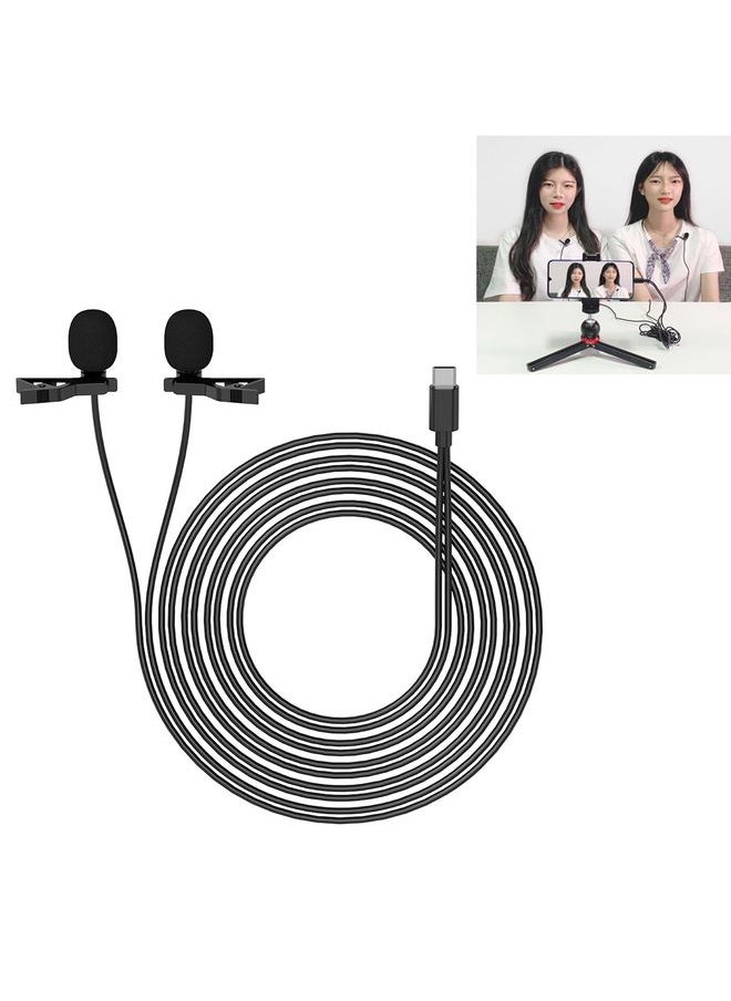 YELANGU MY3 Type-C Interface Live Broadcast Interview Mobile Phone Double Clip Lavalier Microphone, Length: 2.5m