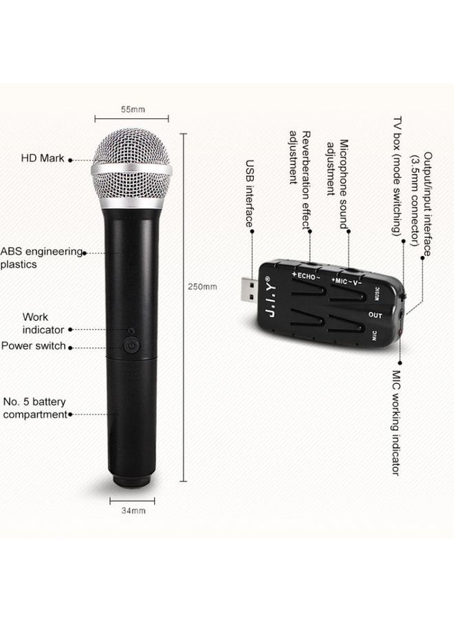 J.I.Y K Song Wireless Microphones for TV PC with Audio Card USB Receiver (Black)