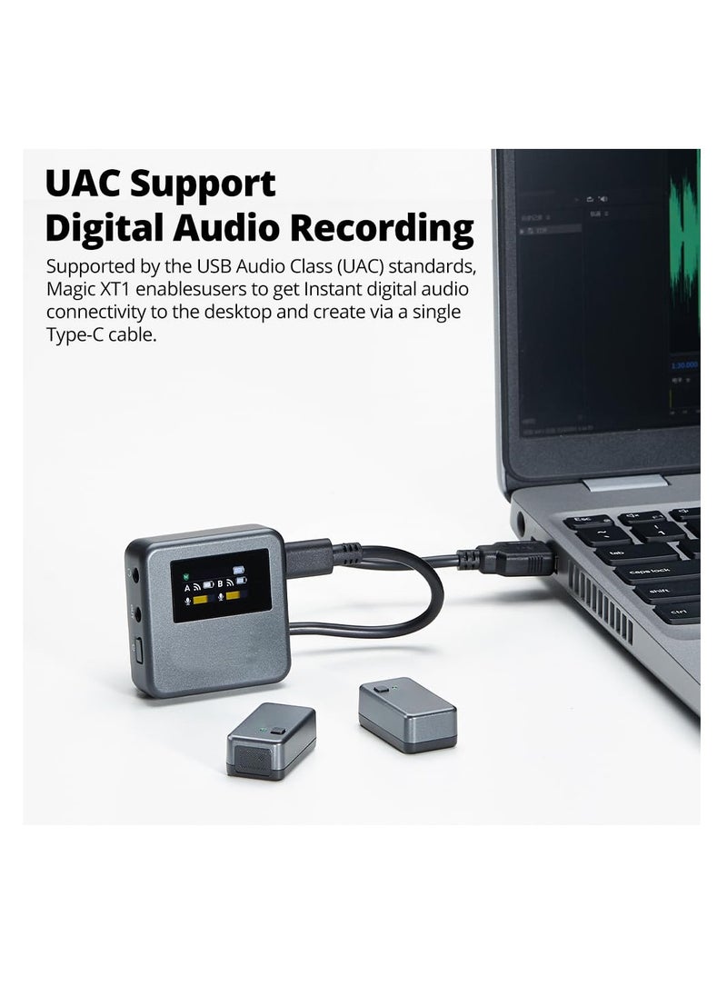 Magic Wireless Lavalier Microphone, Microphone for Camera (2 TX + 1 RX Charging Case), Mini Mic with Noise Cancellation, 16H Battery, Touch Screen 200M/60ft, Wireless Microphone