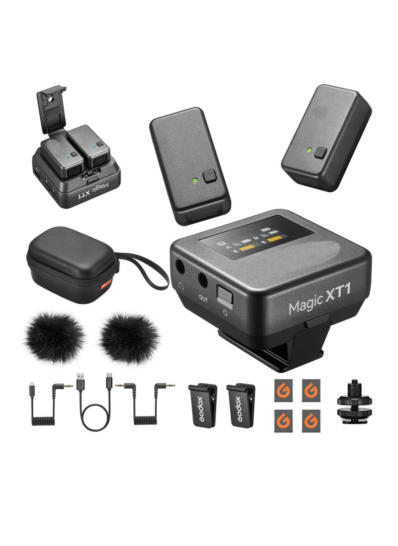 Magic Wireless Lavalier Microphone, Microphone for Camera (2 TX + 1 RX Charging Case), Mini Mic with Noise Cancellation, 16H Battery, Touch Screen 200M/60ft, Wireless Microphone