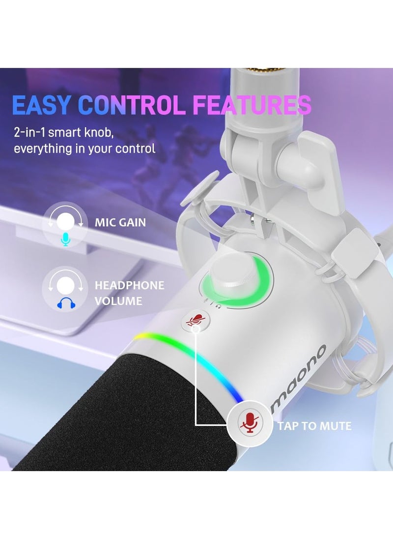 MAONO XLR/USB Dynamic Microphone, RGB Gaming Mic with Software - PD200X (White)