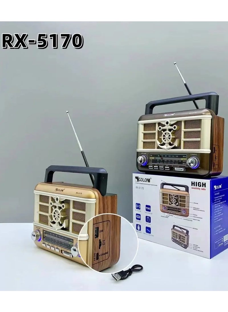 2024 NEW Wooden Retro style Radio RX-5170, portable rechargeable desktop wooden TWS FM AM SW BAND RADIO Speaker