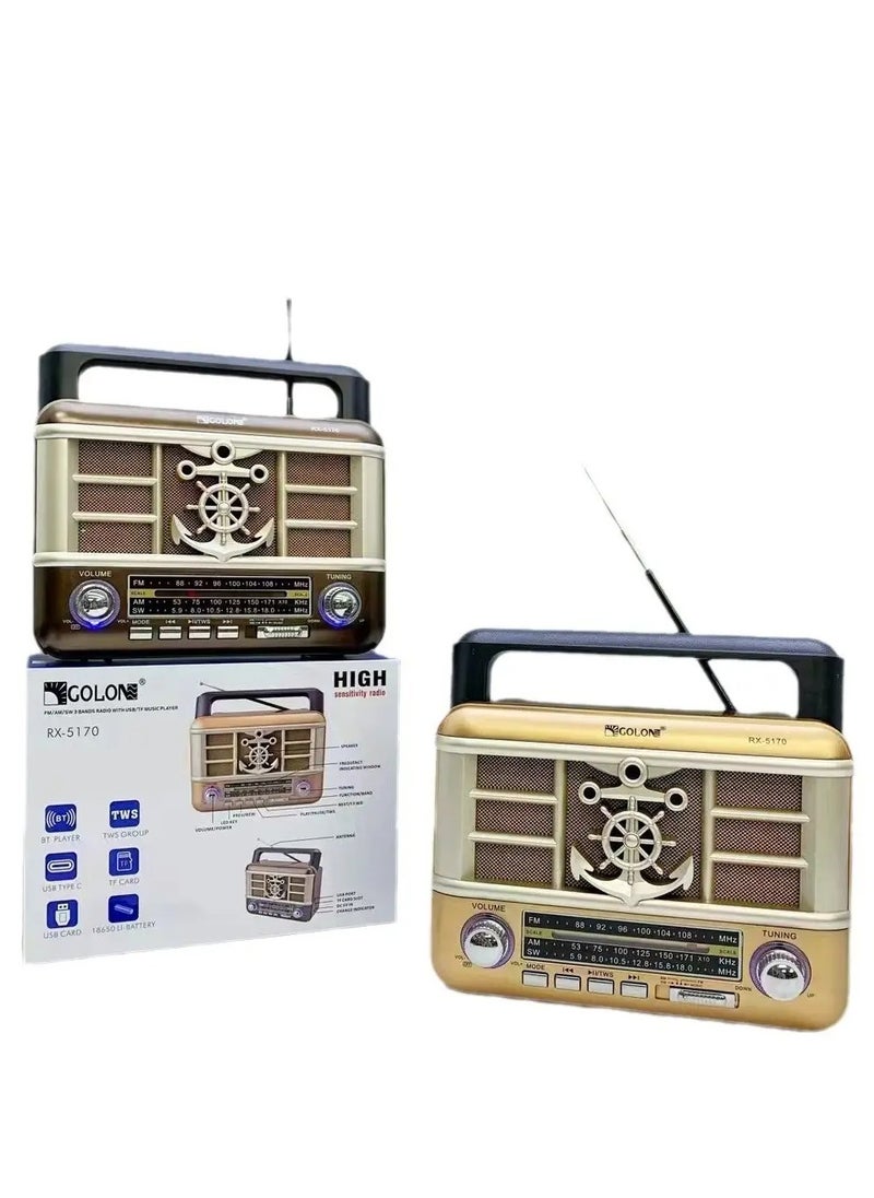 2024 NEW Wooden Retro style Radio RX-5170, portable rechargeable desktop wooden TWS FM AM SW BAND RADIO Speaker