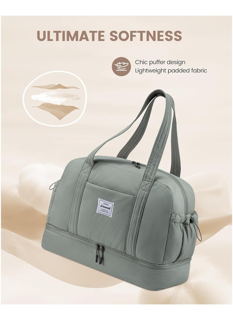 Lightweight Travel Bag Women's Hand Luggage Weekender Duffle Bag with Shoe Compartment - Light Green