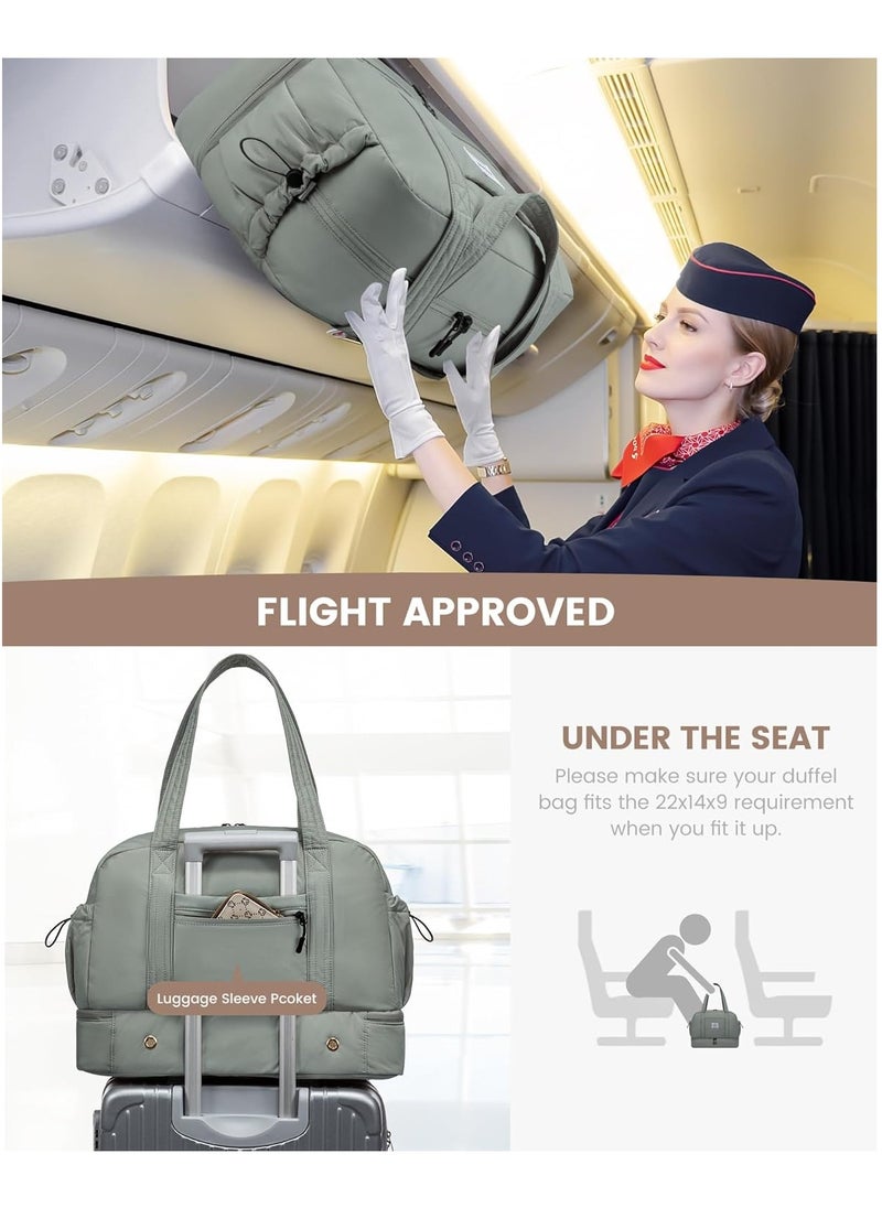 Lightweight Travel Bag Women's Hand Luggage Weekender Duffle Bag with Shoe Compartment - Light Green