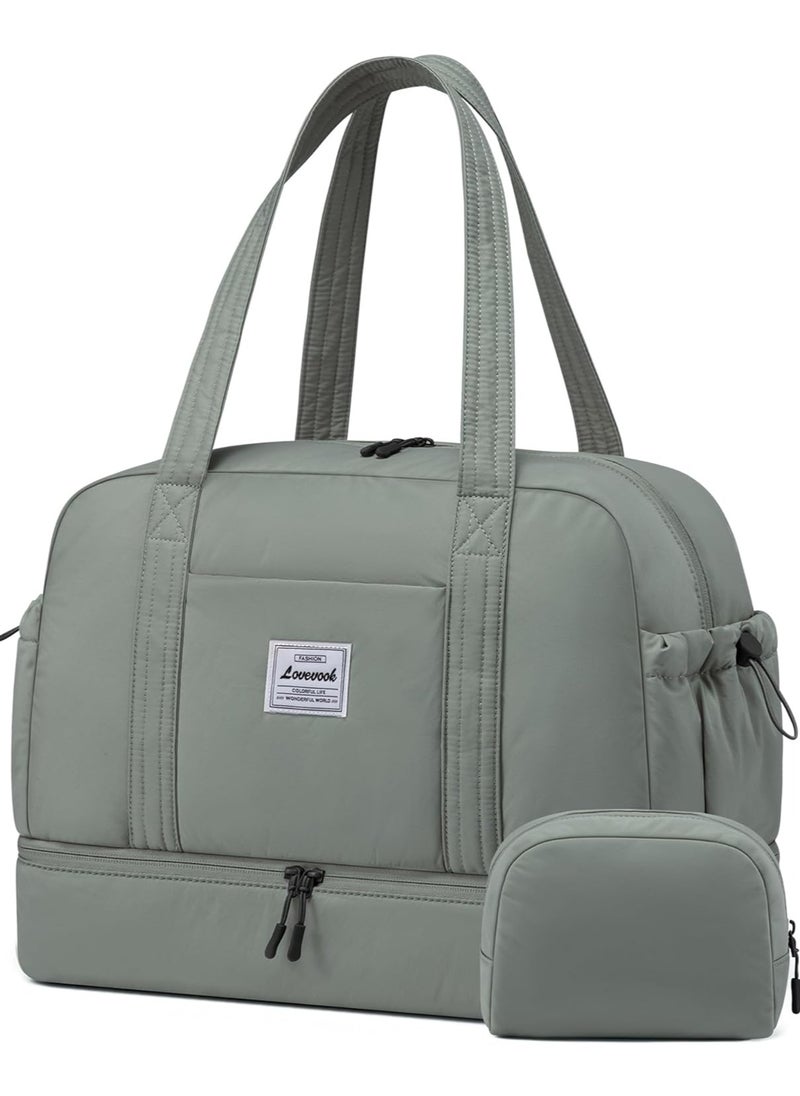 Lightweight Travel Bag Women's Hand Luggage Weekender Duffle Bag with Shoe Compartment - Light Green