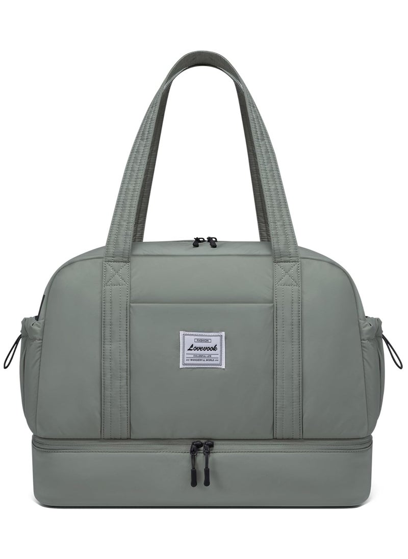 Lightweight Travel Bag Women's Hand Luggage Weekender Duffle Bag with Shoe Compartment - Light Green