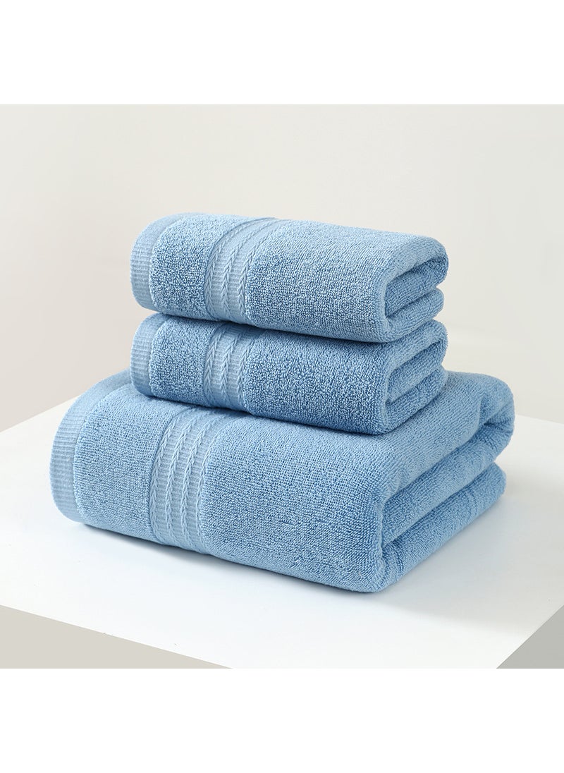 Cotton Bath Towel Set Absorbent Embroidered Logo Blue