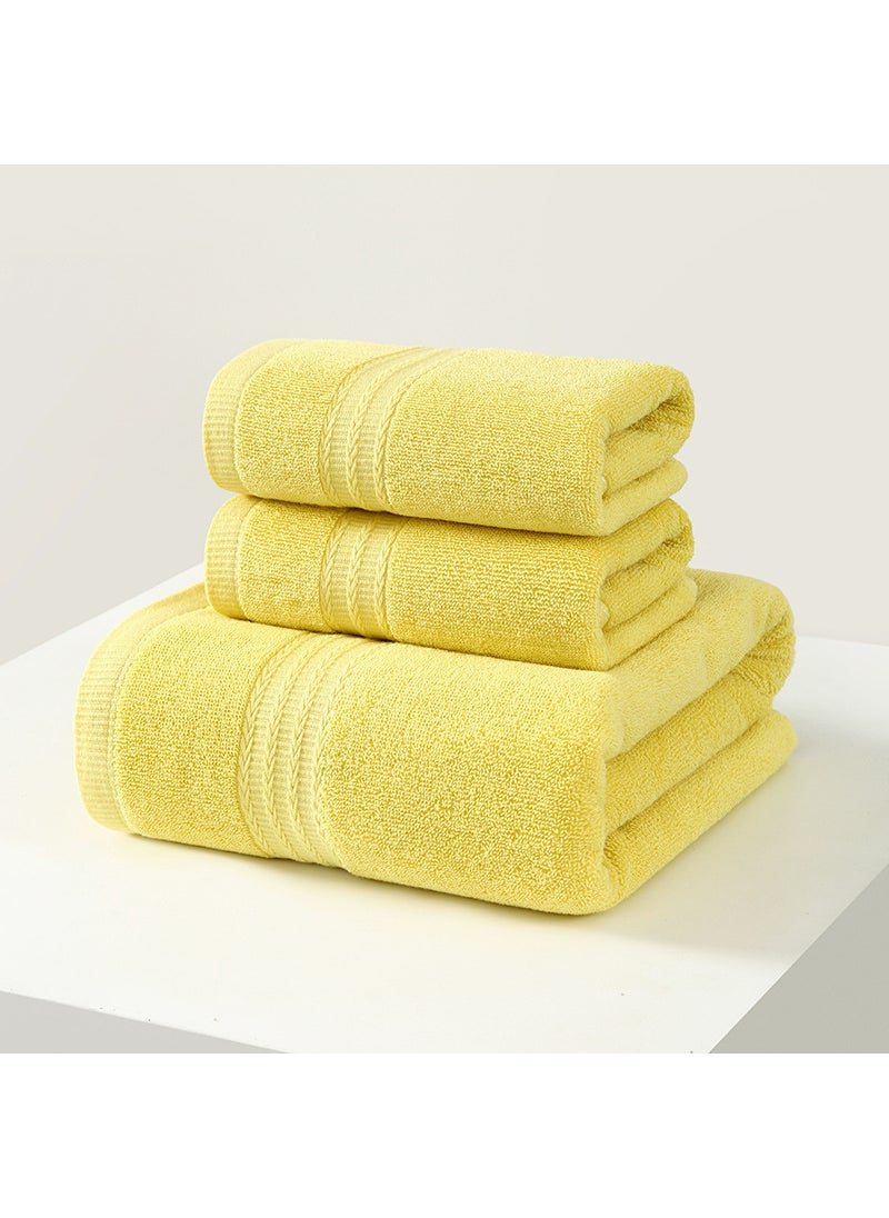 Cotton Bath Towel Set Absorbent Embroidered Logo Yellow