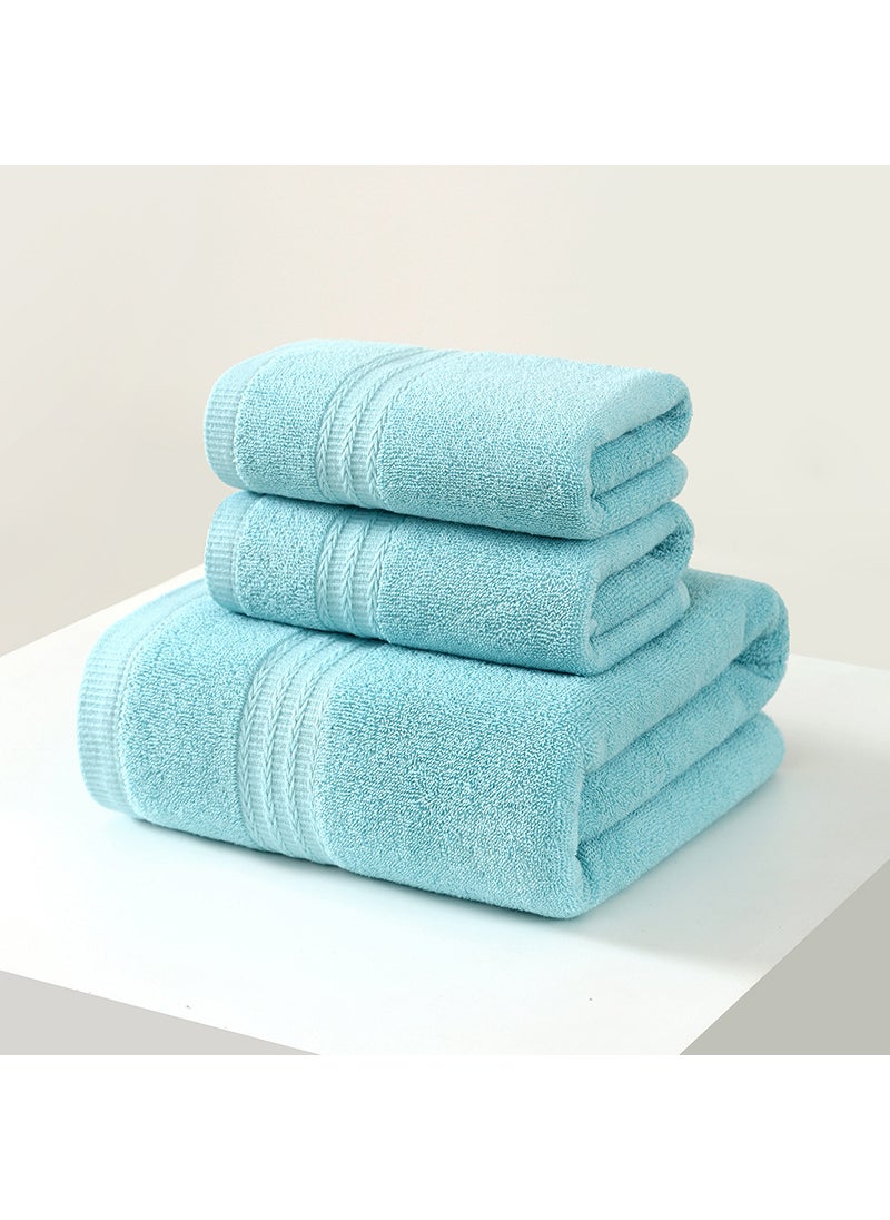 Cotton Bath Towel Set Absorbent Embroidered Logo Lake Blue