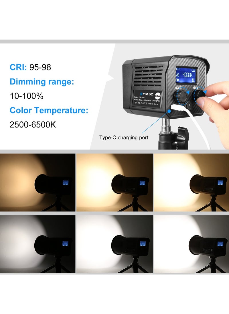 PULUZ 60W Studio Video Light 2500K-6500K Dual Color Temperature Professional Photography Fill Light