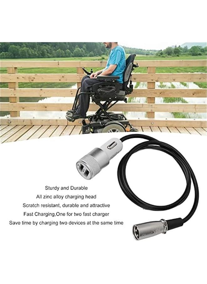 Dual Port Scooter USB Charger, 1 for 2 USB Mobility Scooter Fast Phone USB Charger, for Power Chairs, Mobility Scooters, Electric Wheelchair, E-Bike, Phone Power Accessory