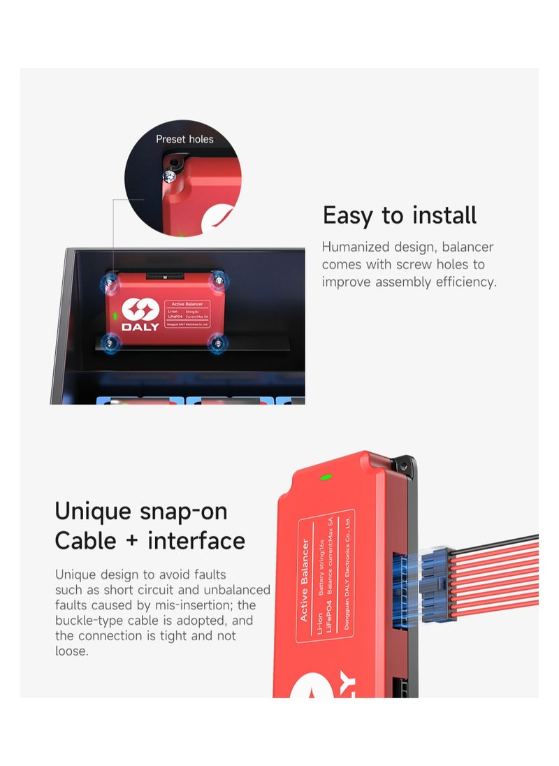 Daly Smart Lifepo4 13S 1A Active Balancer – Bluetooth Enabled Battery Equalizer for 18650 Lithium Batteries