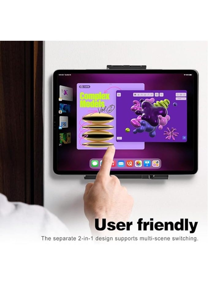 Tablet Wall Mount, Kitchen Tablet Bracket Wall Holder Universal 2-in-1 Kitchen Wall Mount/Under Cabinet Compatible with 10.6cm to 20cm iPad/Tablets/Phones, Recipe Reading on The Wall or on Desktop