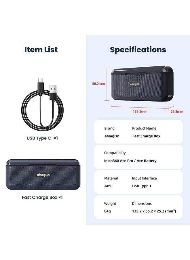 aMagisn Premium Fast-Charging Case and Charger Accessories for Insta360 Ace Pro - Essential Charging Solutions for Insta360 Ace Pro Action Camera（ Batteries not included）