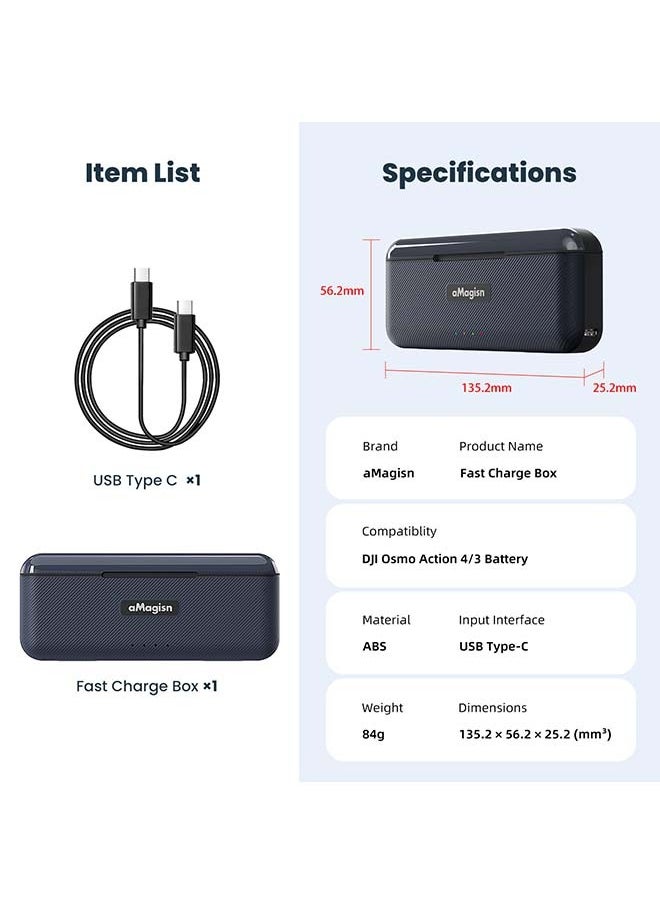 aMagisn Premium Fast-Charging Case and Charger for DJI Action 4 (Compatible with DJI Action 3) - Essential Accessories for DJI Action Cameras (Battery Not Included)