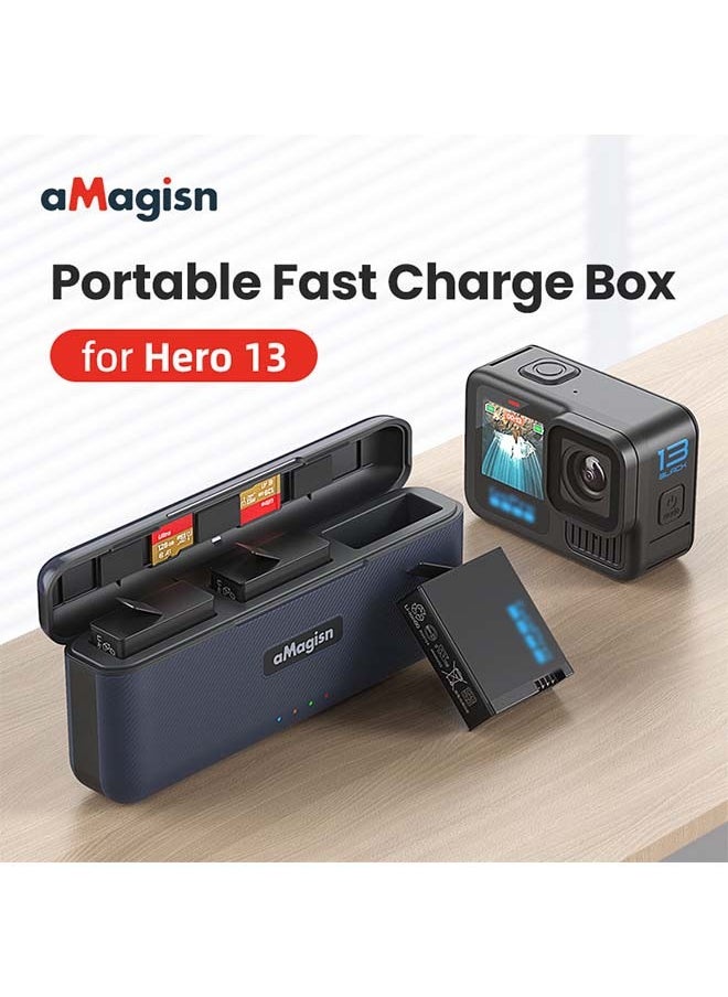 aMagisn Premium Fast-Charging Battery Case and Charger with Storage Compartment for GoPro13 (Hero13) - Essential Accessories for GoPro13 Camera (Battery Not Included)