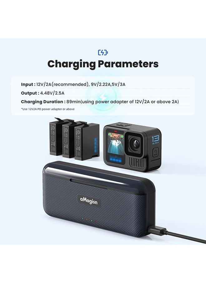 aMagisn Premium Fast-Charging Battery Case and Charger with Storage Compartment for GoPro13 (Hero13) - Essential Accessories for GoPro13 Camera (Battery Not Included)