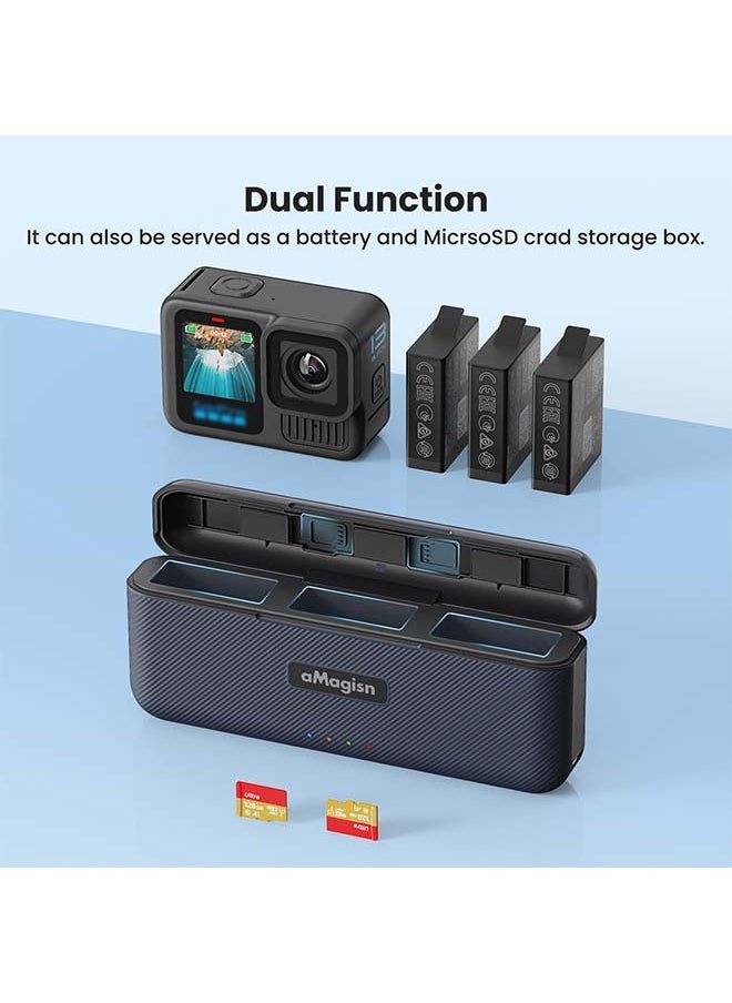 aMagisn Premium Fast-Charging Battery Case and Charger with Storage Compartment for GoPro13 (Hero13) - Essential Accessories for GoPro13 Camera (Battery Not Included)