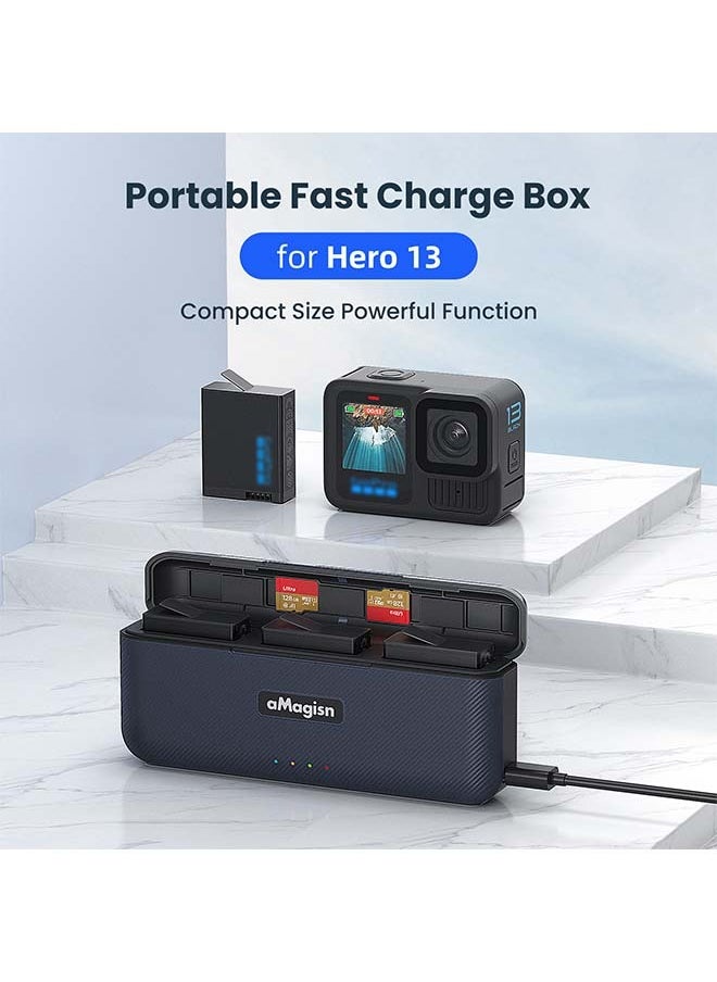 aMagisn Premium Fast-Charging Battery Case and Charger with Storage Compartment for GoPro13 (Hero13) - Essential Accessories for GoPro13 Camera (Battery Not Included)