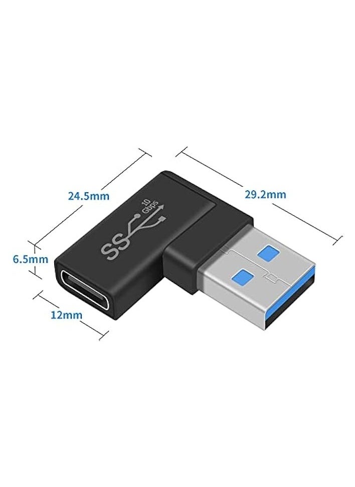 3 Pack Right Angle USB C to USB Adapter, 10 Gbps 90 Degree USB C Female to USB Male Adapter, USB 3.1 Gen2 Type C USB-C to USB 3.0 Adapter for USB C Cable, Laptops, Phone, Tablet (Black)